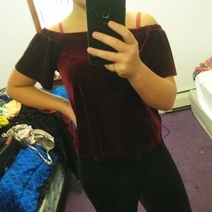 Cute off-the-shoulder red-velvet top